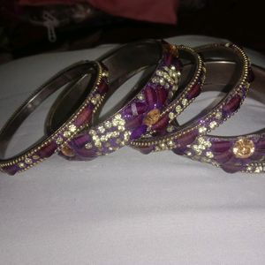 Beautiful Purple Kundan Bangle Set