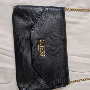 Guess Women Black Leather Metal Chain Sling Bag
