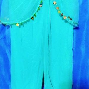 Girls Afgani Bottom Wear With Top Cyan Colour