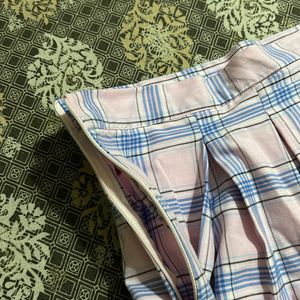 Pink Check Pleated Skirt