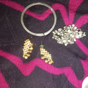 Combo sliver payal with earing and kada