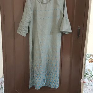 Grey Printed Kurti With Bell Sleeves