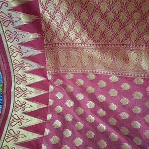 Reddish Maroon Saree and stitched blouse