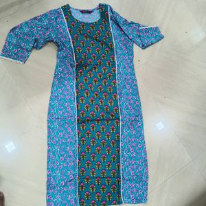 Blue And Pink Floral Kurta Set With Pant