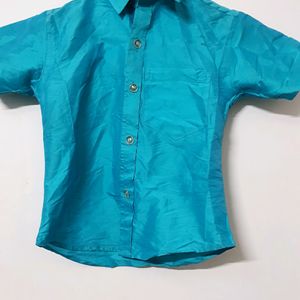 Stock Clearance Sale   - Cyan Silk Shirt