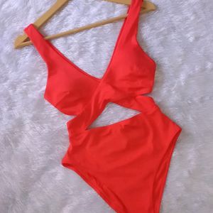 H&M Bright Red Waist Cut Outs Bodysuit