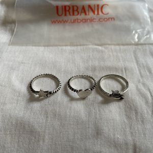 Urbanic Oxidised Silver Rings Combo Of 3