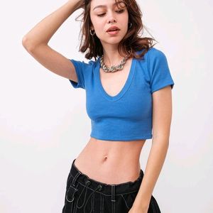 V Nech Blue Fitted Top