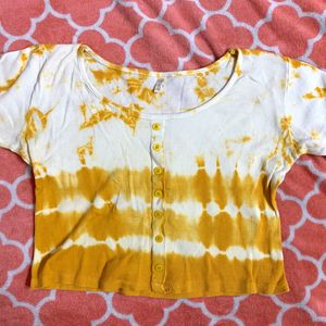 YELLOW WHITE tie dyed top women