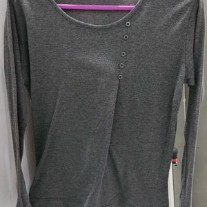 Comfort Fit Grey Full Sleeves Top