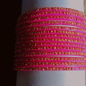 Pink Colour Glittery Bangles