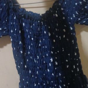 Star Printed Navy Blue Dress