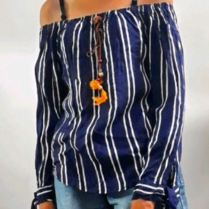 Blue And White Stripes Off Shoulder Top