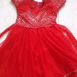 New Red Net Heavy Mirror Work Gown