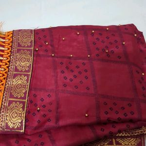 Dark Pink Double Colour Saree With Joint