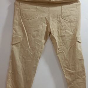 Beige Cropped Cargo Pants Women