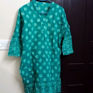 Sea Green Bathik Print Cotton Kurta