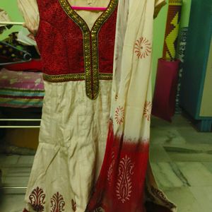 Cream And Red Anarkali