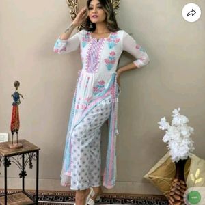 Printed Nayra Cut Sideslit Women Kurti set