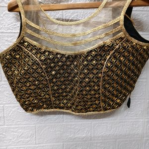 "Black Beauty: Blouse with Golden Embroidery & Net