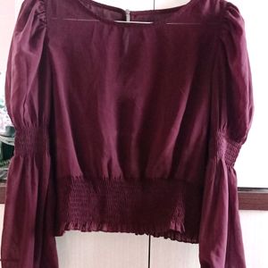 Burgundy Puff Sleeves Top