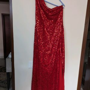 Red Sequence One Shoulder Gown