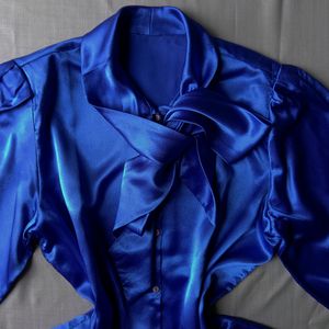 New Premium Satin Royal Blue Bow Shirt