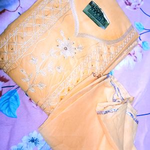 Unstitched Suit Yellow Colour Embroidery