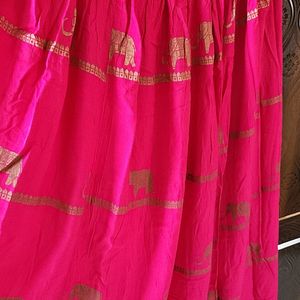 Chanderi Print Pink Long Skirt