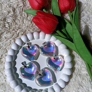 Rainbow Chunky Glass Heart Pendant Charms ❤