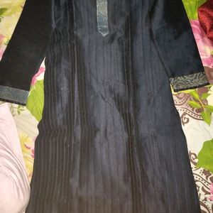 Manyavar Navy Blue Kurta Set & Golden Pyjama Pants