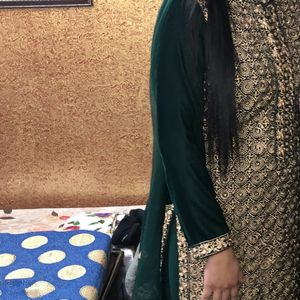 Bottle Green Fine Velvet Kurti