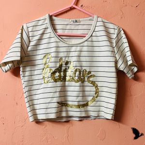 CUTE WHITE STRIPED CROP TOP FOR WOMEN