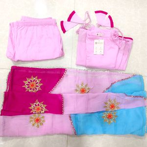 Pink Suit Set 3 (5XL) With Heavy Dupatta