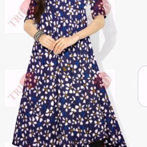 Dark Blue Printed Midi For Women And Girls