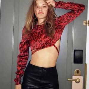 ZARA RED CHEETAH PRINTED CROP TOP