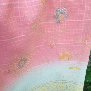 Georgette Saree with Stitched Blouse - Peach