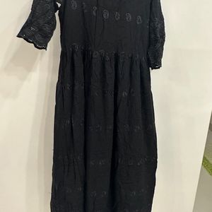 M size Libas black Embroidered A-line Dress