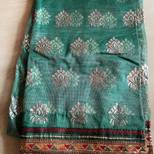 Green Color Net Saree With Simple Border