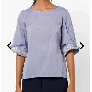 Chambray Blue Denim-like Embroidered Boho Top