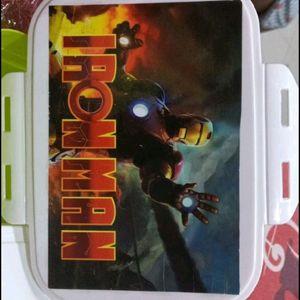 Lunch Box In Green Colour With Iron Man Theme