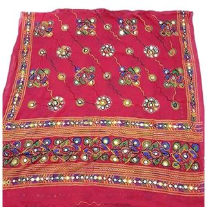 Cotton Blend Red Women Dupatta 1 Pcs