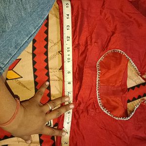 A Saree Half In Off White And rest Red