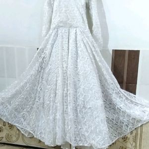 White Full Gher Sparkle Gown