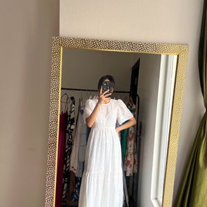 White Cotton  Schiffli Embroidered Tiered Maxi