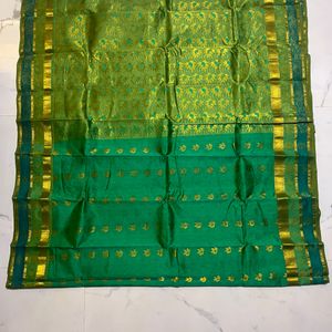 Kanjeevaram Half Fine Zari Sea Blue/ Green Saree