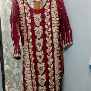 Sale 💥Wine Colour Kurta With Salwar And Dupatta