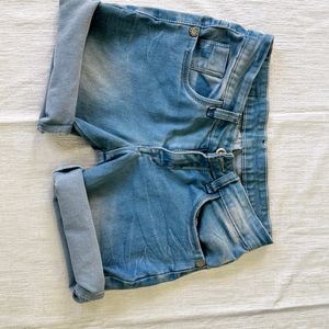 Blue Denim Folded Shorts