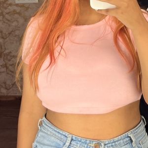 New H&m Pink Basic Crop Top