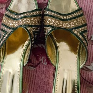 Party Wear Sandal Gold And Green